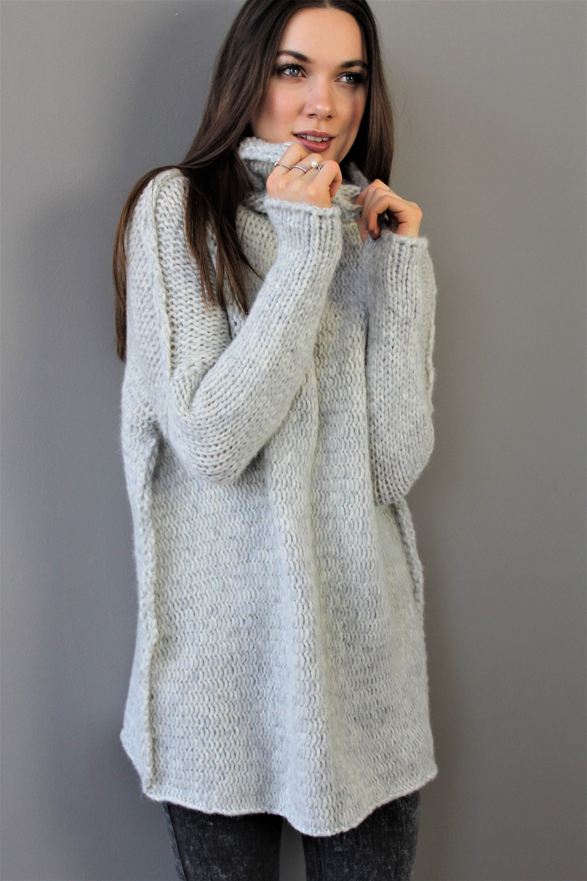 Light Grey Oversized Chunky Knit Alpaca Wool Woman Sweater - Etsy Canada