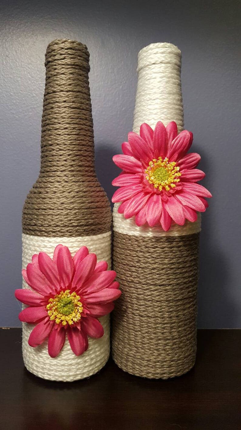 Decorated Beer Bottles set of 2 upcycled beer bottles home Etsy