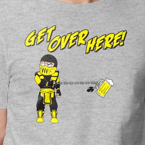 Scorpion Grabs A Beer T-Shirt | Parody Mortal Kombat T-Shirt | Clever Video Game Shirt | Beer Shirt Meets Arcade On Original Arcade Shirt