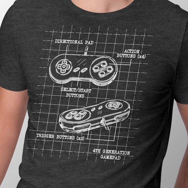 Super Nintendo T-Shirt | Original Super Nintendo Blueprint Video Game Shirt | Creative Interpretation Nintendo Shirt | Epic Game Wear