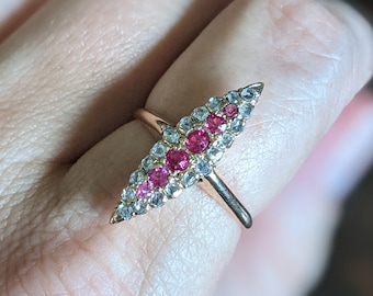 Turn of the Century Rose Cut Diamond and Ruby Navette Ring