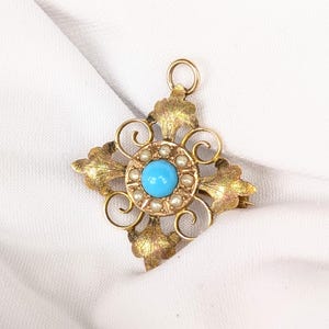 Antique Turquoise and Solid Gold Pendant and Brooch