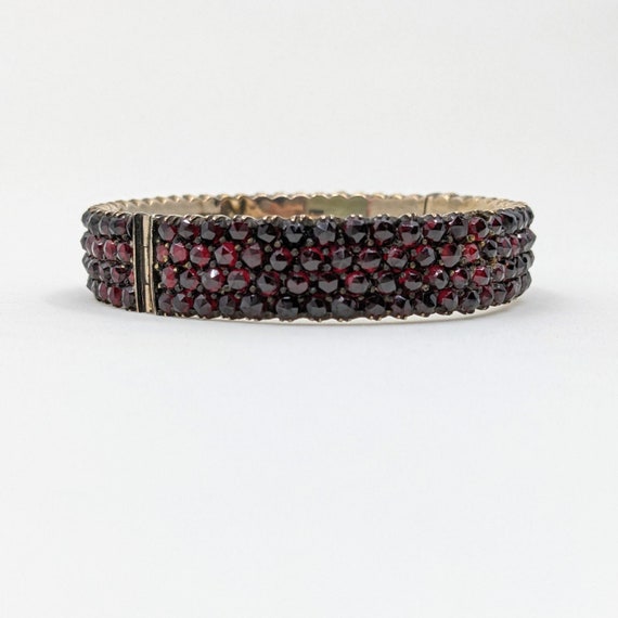 Antique Bohemian Garnet Bangle Bracelet - image 1