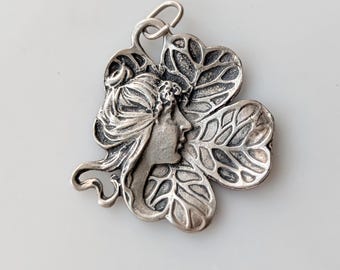 Vintage Art Nouveau Silver Lady Pendant
