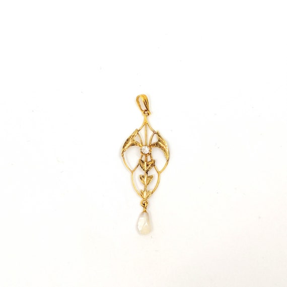 Art Nouveau Lavalier Gold Pendant with Faux Diamon