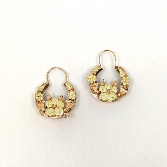 Art Nouveau Gold Floral Hoop Earrings