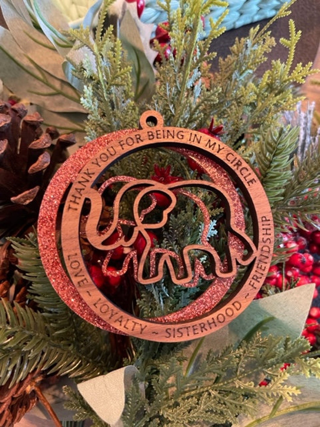 Wooden Elephant Ornament. Sisterhood, Loyalty , Love, Friendship