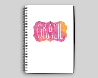Personalized Name Notebook, Personalized Journal, Spiral Notebook, Watercolor Name Notebook, Custom Gift, Girl's Journal