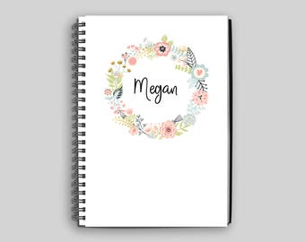 Pink Floral Wreath Custom Notebook // Personalized Notebook // Wedding Planning Journal // Personalized Journal for Her // Gift for Mom