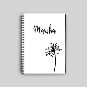 Dandelion Design Notebook // Custom Dandelion Notebook // Name Notebook // Wedding Gift // Dandelion Diary // Custom Name Gift image 1