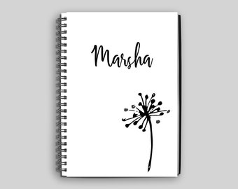 Dandelion Design Notebook // Custom Dandelion Notebook // Name Notebook // Wedding Gift // Dandelion Diary // Custom Name Gift