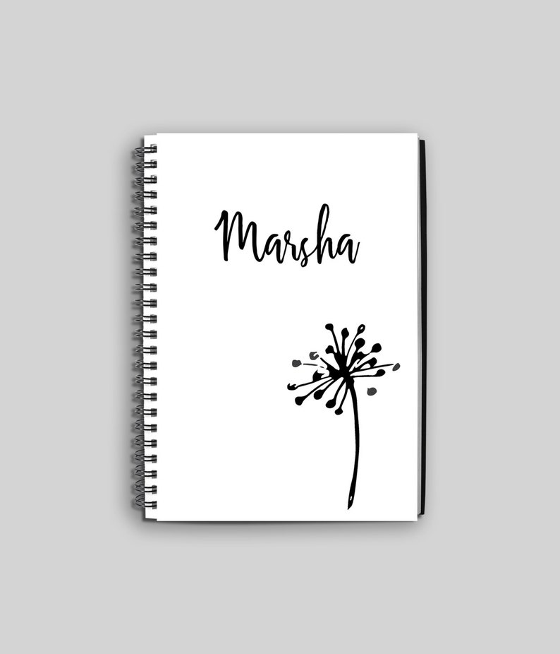 Cuaderno de diseño de diente de León // Cuaderno de diente de León personalizado // Nombre Cuaderno // Regalo de boda // Diario de diente de León // Regalo de nombre personalizado imagen 1