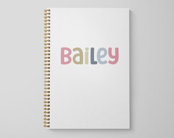 Personalized Custom Name Spiral Notebook, Bubble Muted Colors Name Journal, Child's Name Diary, Kid's Custom Gift with Name