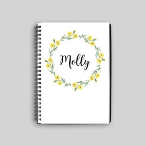 Personalized Notebook for Her  // Personalized Journal Gift for Her  // Custom Diary for Her  // Floral Notebook // Yellow Flower Notebook