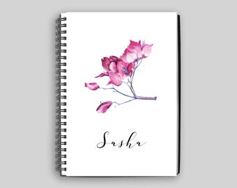 Personalized Notebook with Pink Flower // Personalized Notebook for Her // Pink Flower Notebook // Custom Name Diary // Custom Name Journal