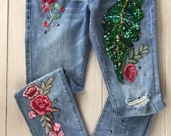 Jeans customize roses