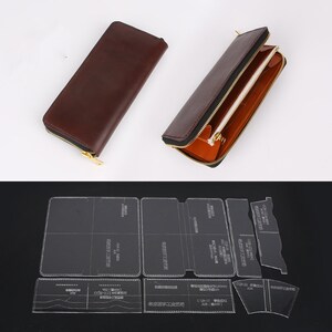 Carteira Leathercraft Longa com zíper Cartolina Modelo Acrílico Estêncil Modelo Couro