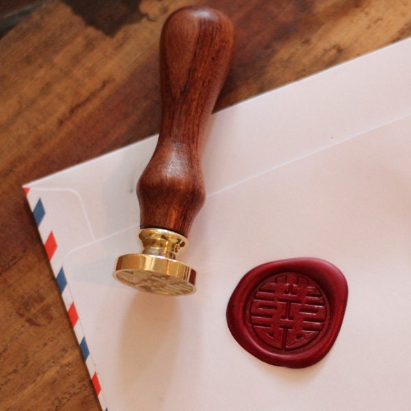 Chinese Symbol Words of Wedding Wax Seal Stamp with wood handle Wax seal Kit Invitation Card Gift Envelope