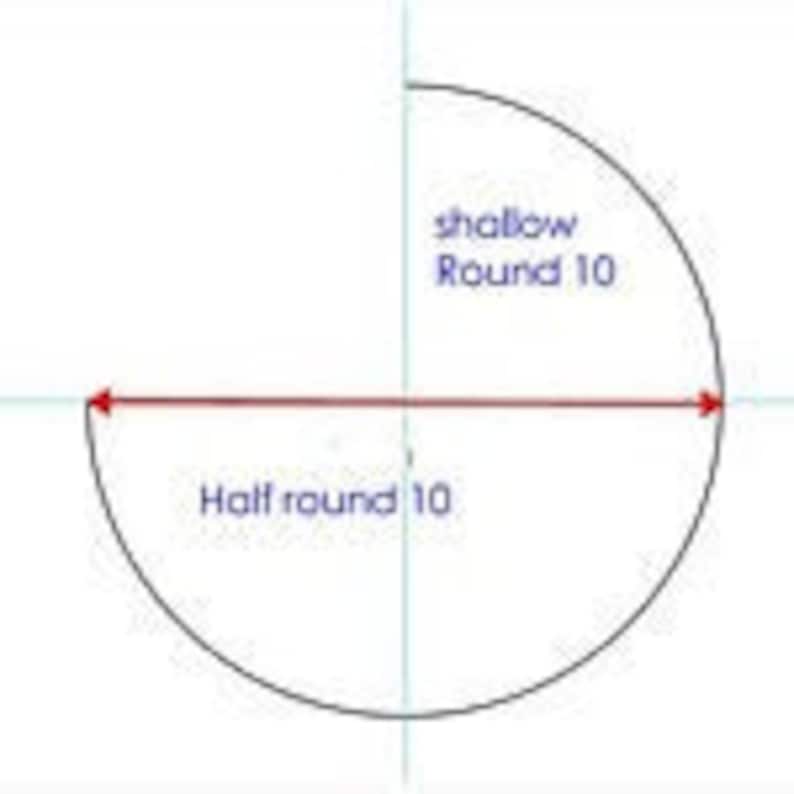 May include: A diagram showing how to measure a half round of 10 inches. The diagram shows a half circle with a line across the diameter labeled "Half round 10". The arc of the half circle is labeled "shallow round 10".