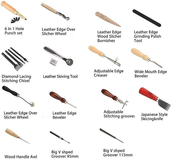 Leather Craft Tools Kit for Hand Sewing, Stitching, and Grooving