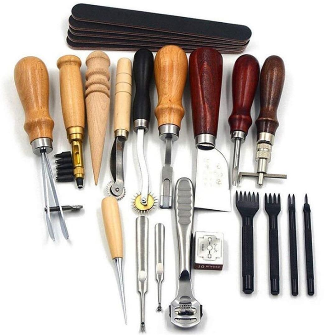 18pcs Leather Craft Tool Kit, Leatherworking Sewing Stitching Punch Set ...