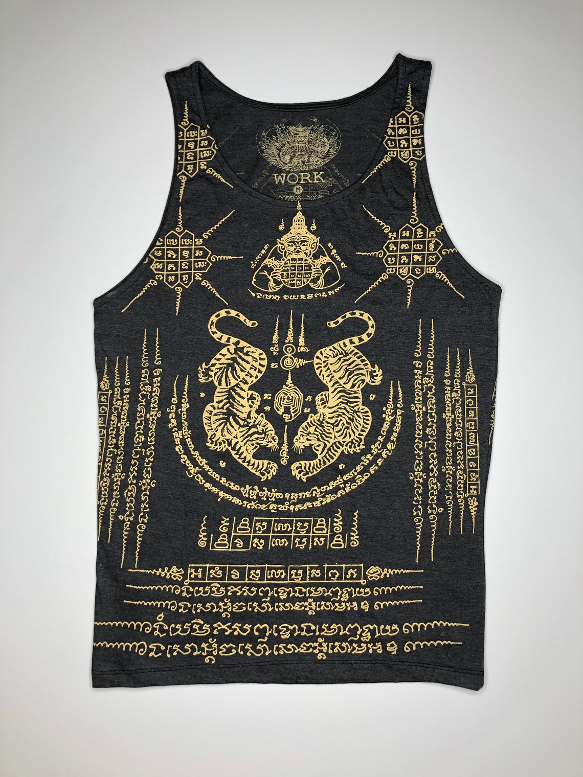Thai Sak Yant Suae Koo twin Tiger Tattoo Tank Top Charcoal Heather