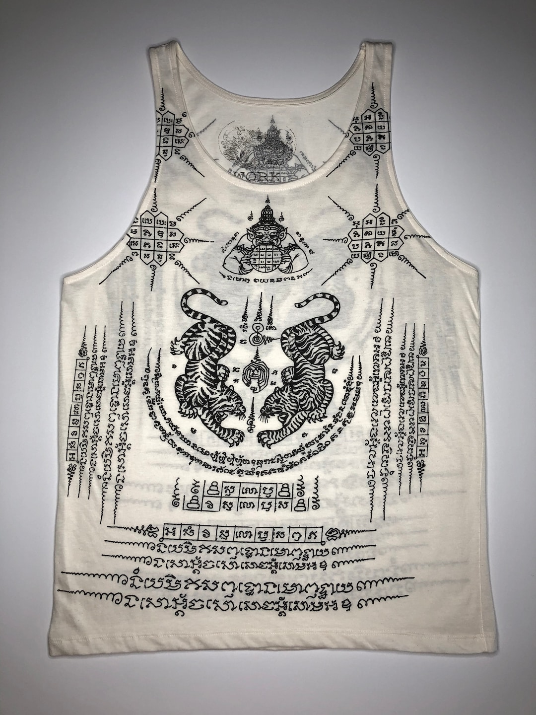 Thai Sak Yant Suea Koo twin Tiger Tattoo Tank Top Beige Unisex - Etsy