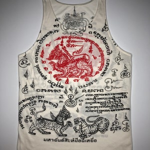 Thai Sak Yant Rachasri "King of Lions" tattoo-tanktop beige Uniseks