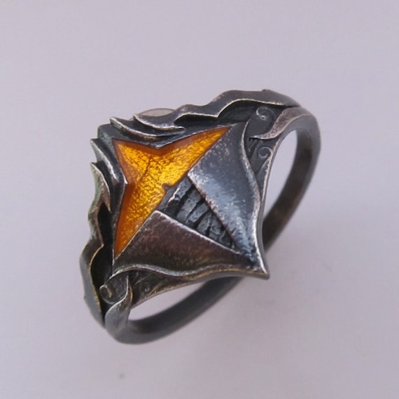 Calamity Ring Dark Antiqued Solid Sterling Silver Resin Enamelled