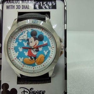 Orologio da polso analogico NWT Topolino Disney quadrante 3D sfondo blu e contenitore