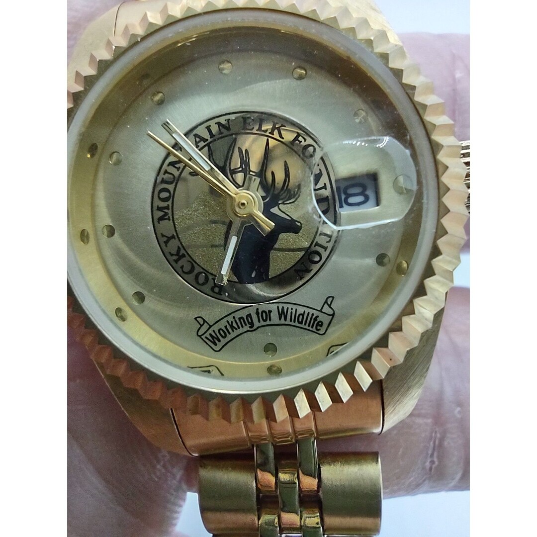 Elk Foundation Original New in the box Elegant Gold Women\'s Watch Croton 23K Gold Plated Rocky Mountain Elk Foundation W/ Date  main image 2