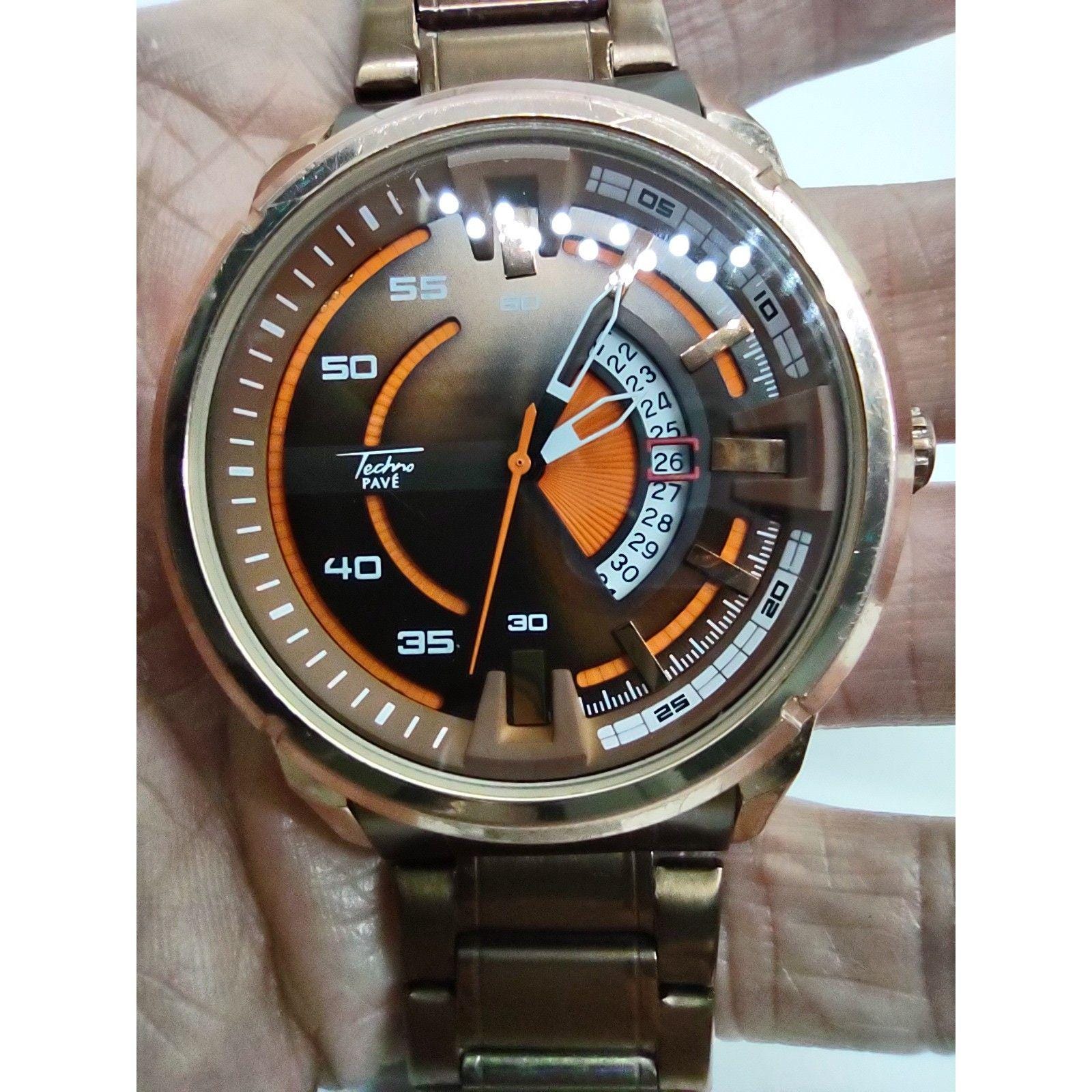 Techno Pave 8241 Quartz Watch Gold Tone Red Crystal Bezel Black Strap Working Techno Pavé Silicone Quartz Wristwatches for sale | eBay main image 3