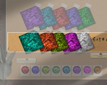 May include: Set of five high-resolution digital paper textures in various colors, including teal, orange, green, purple, and gray. The textures are displayed on a brown corkboard with the text "Set #2" and "5 High Resolution JPEGs".