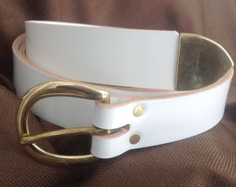 Cinto de Cavaleiro Medieval SCA de 1,5" - BRANCO - Opções de Argola ou Fivela, Metais e Ponta