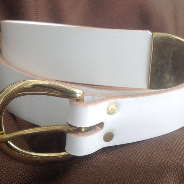 1.5" SCA Medieval Knight Belt - WHITE - Options for Ring or Buckle, Metals & Tip