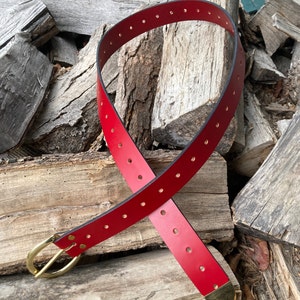 1.5&quot; SCA Medieval Squire Belt - RED - Options for Ring, or Buckle, Metals & Tip