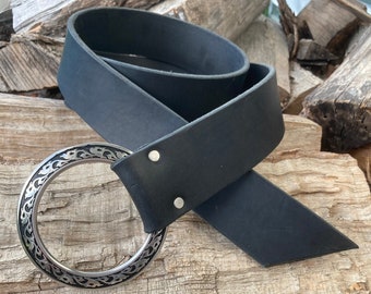 2" Wide Black Medieval Ring Belt - Choice of Rings!  Quality Leather