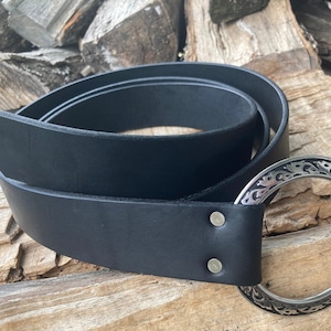 1.75&quot; Wide Celtic Weave Black Leather Medieval Ring Belt - Choice of Rings! Renaissance, SCA, Cosplay, Rennie, Pirate, Faire, Sword