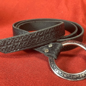 1&quot; Black Celtic Knotwork Belt SCA Medieval Belt - Options for Ring or Buckle, Metals