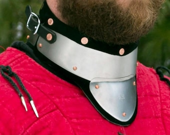 Stainless Steel and Leather Gorget delivers GREAT Protection for SCA rapier cut & thrust, WMA longword and medieval heavy armored combat