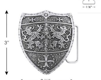 Vintage Ren Faire Medieval Book Chain Etched Belt W Heraldic  display picture 2