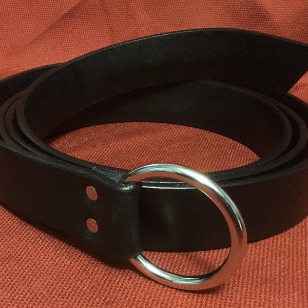 1.5" Black Medieval Ring Belt - Choice of Rings!  Latigo Leather for Renaissance, SCA, Faire, Cosplay, Sword, Rennie, Knight, Pirate, Viking