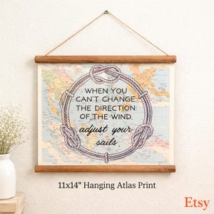 Nautical Wall Art Inspirational Quote Sailing Direction World Map Vintage Decor Travel Coastal Home Lake Decoration Ocean Cabin River Gift