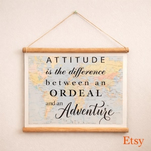 Inspirational Map Print Adventure Quote Wall Decor Travel Inspiration Art Display Motivation Office Attitude Wooden Rail Hanging Decoration