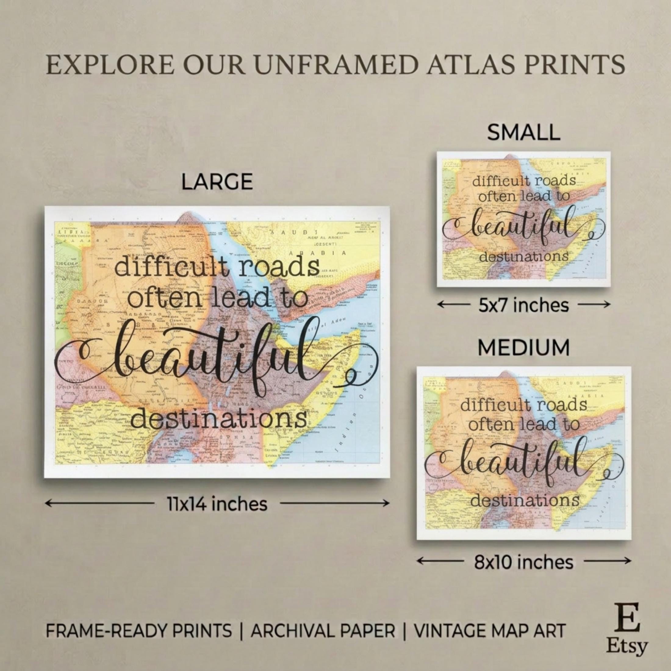 Uplifting Encouraging Map Print Adventure Quote Wall Art Travel Gift ...