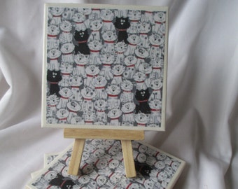 Cat Coasters, Ceramic Tile, coasters, Set of 4, handmade, Drink Coasters, hostess gift, barware, Home Decor, Cats, animal coasters