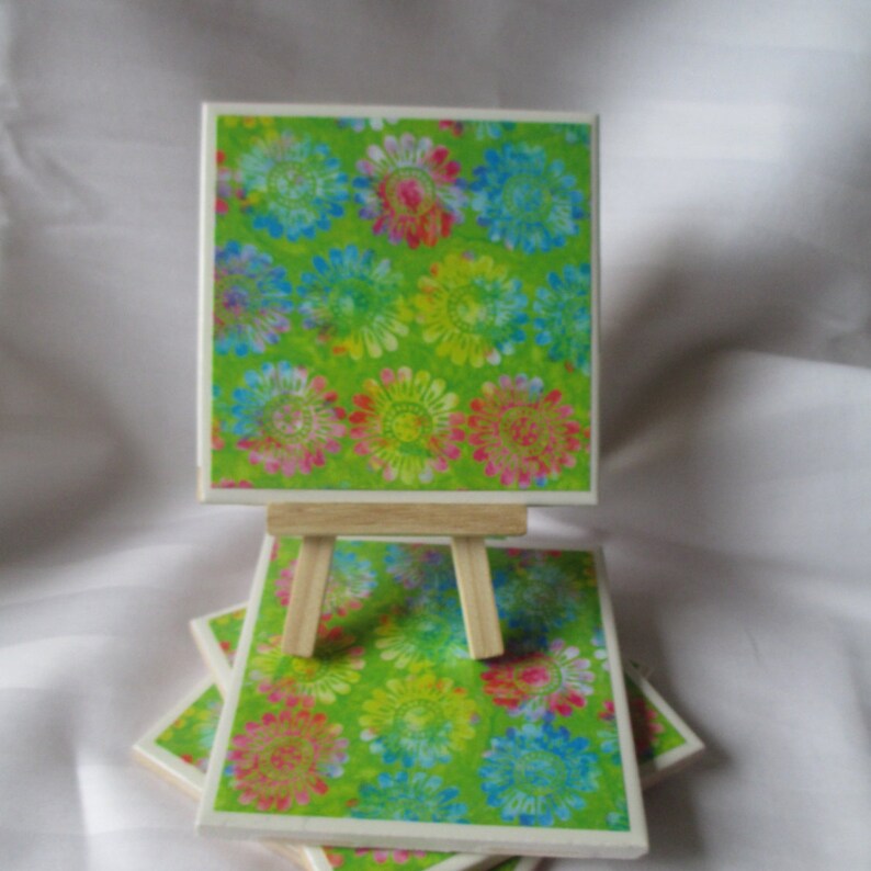Coasters Abstract Ceramic Tile Set Of 4 Handmade Image 0
