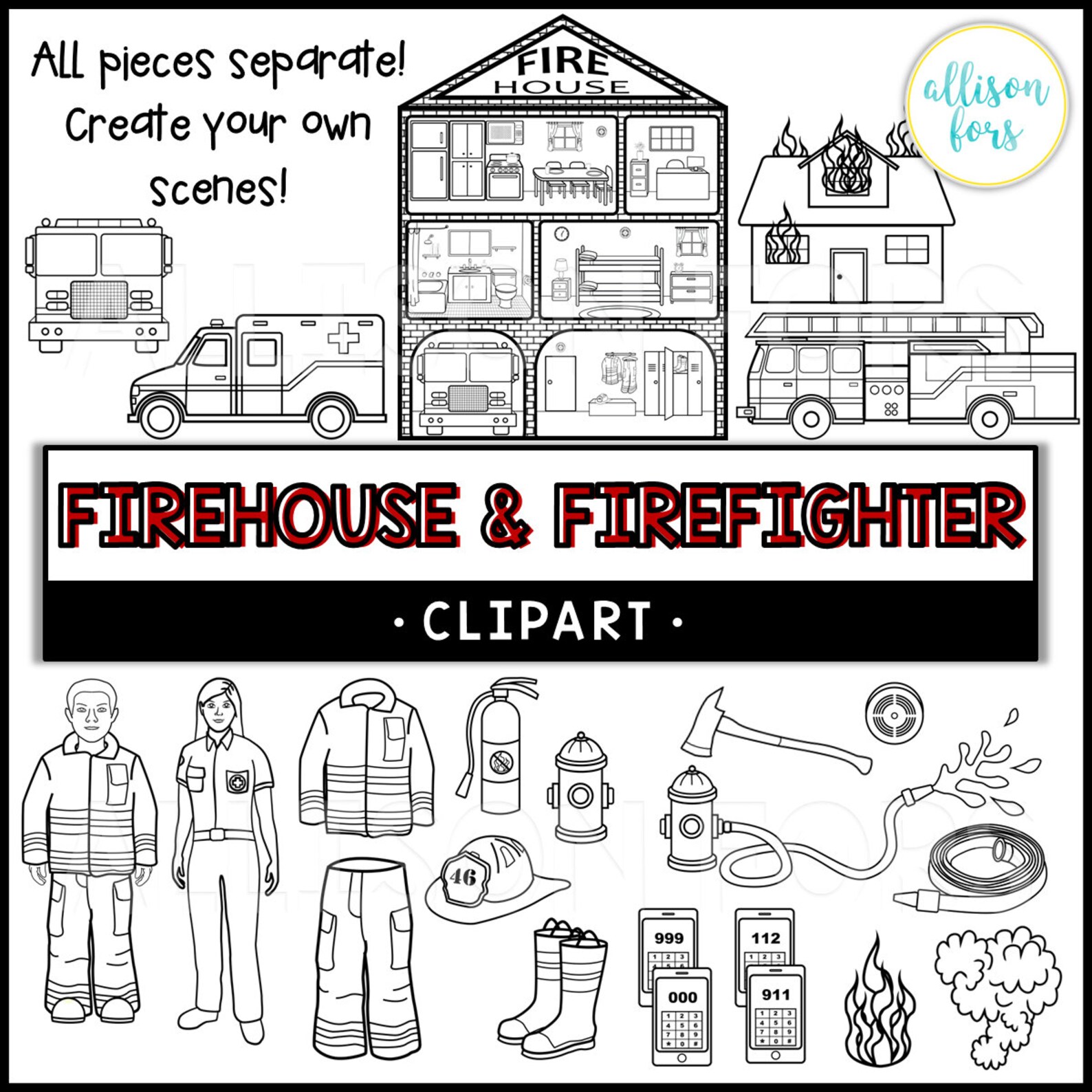 Firehouse & Firefighter Clip Art Etsy