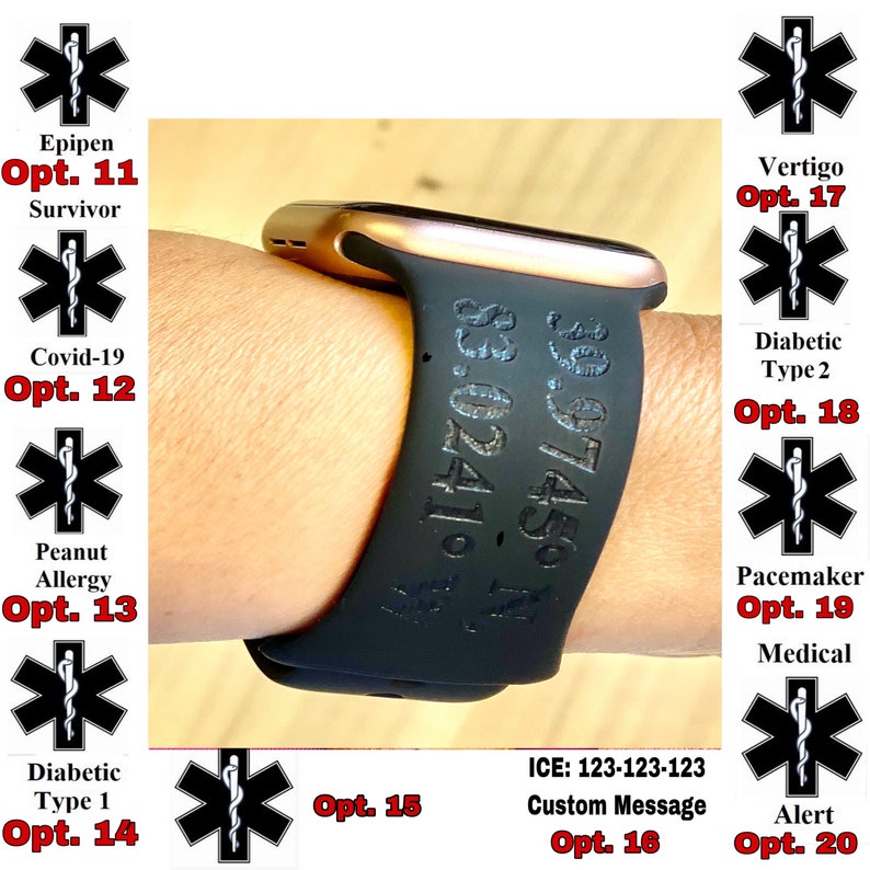 Medical Alert Silicone Apple Watch Band For All Series. Etsy