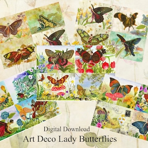 Art Deco Lady Butterflies Digital Download topper embellishments, paper craft, scrapbooks, collage, projects, junk journals, cards